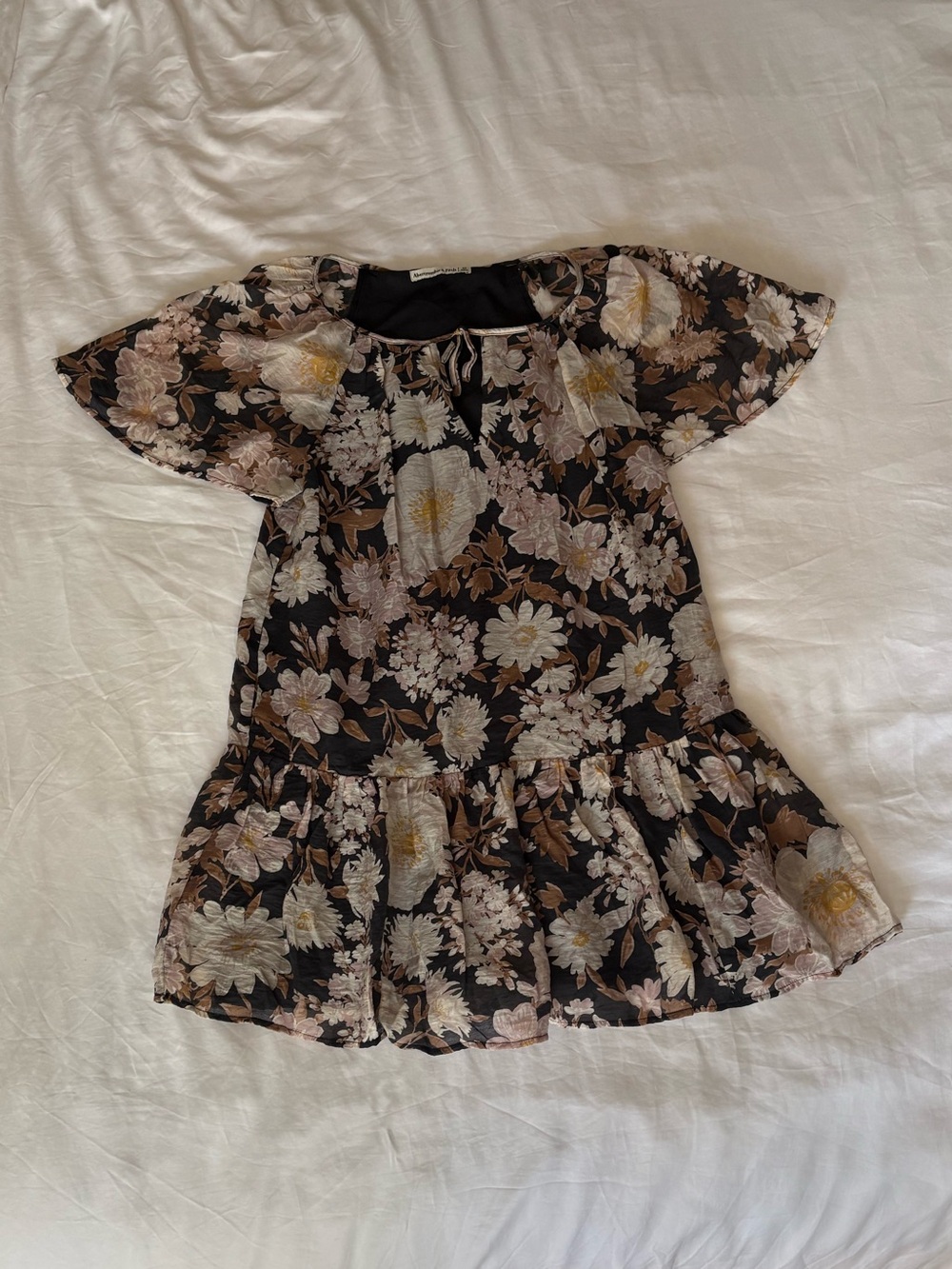 Abercrombie & Fitch Black Floral Dress with Cream Flowers